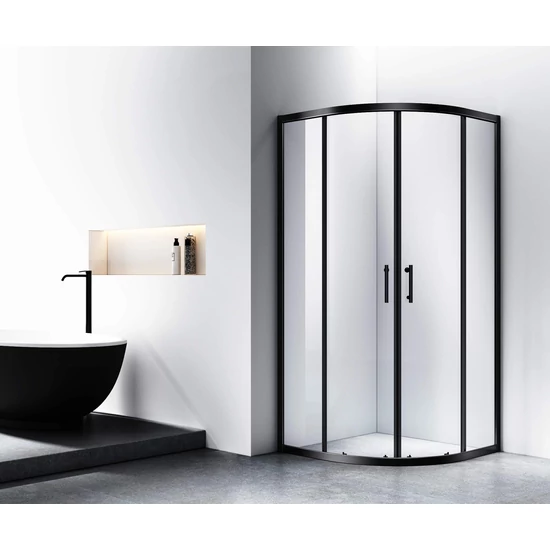 Półokrągła kabina prysznicowa Murcia Black 80x80, 190 cm, 6 mm, NANO