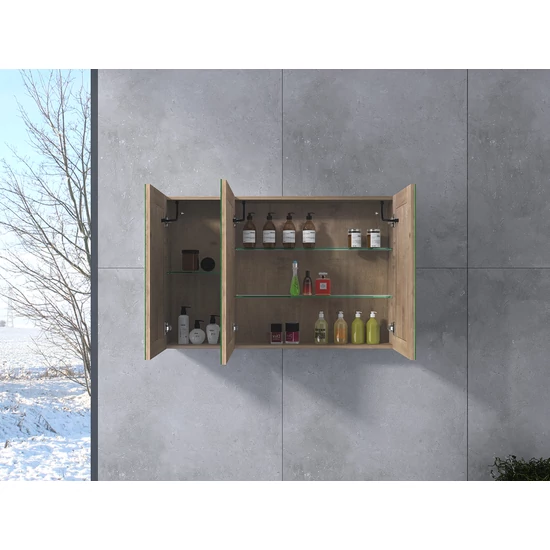 Trzydrzwiowa szafka z lustrem, LED Vicenza Sonoma 100 cm