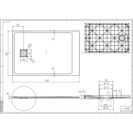 Kwadratowy brodzik SMC Cagliari Black 80x120x2,6 cm