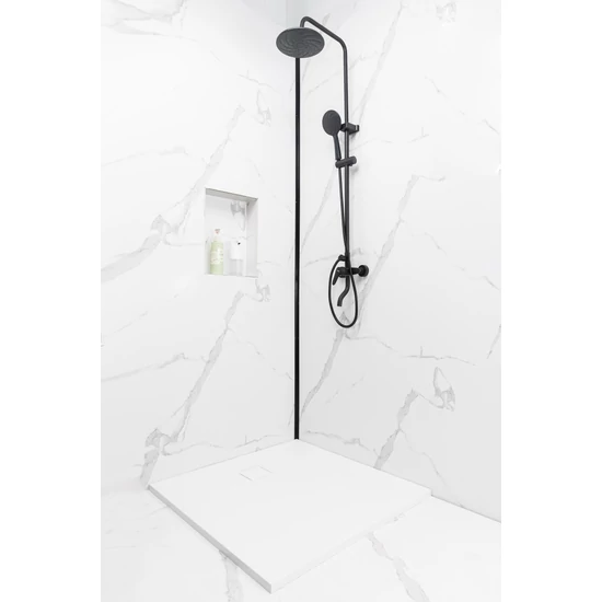 Kwadratowy brodzik SMC z syfonem Cagliari White 80x80x2,6 cm