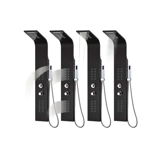 Termostatyczny panel prysznicowy Verona Black, stal nierdzewna, LED